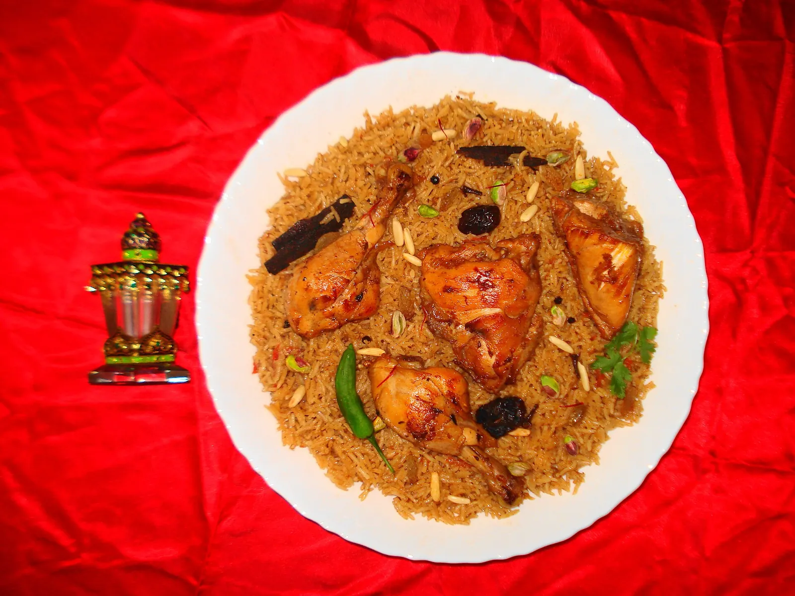 A plate of machboos, spiced rice with chicken