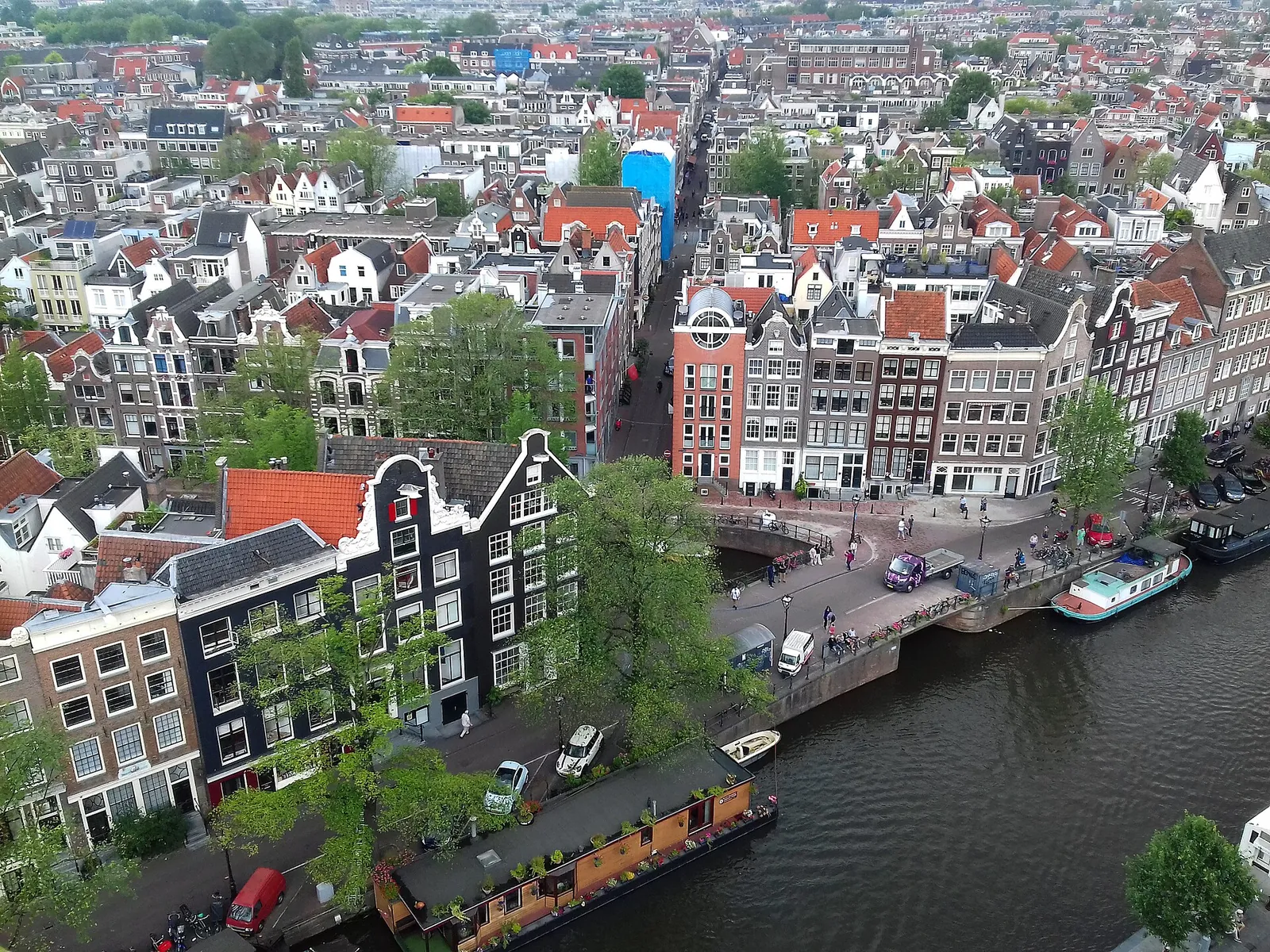 Rooftops and canals of the Jordaan from above