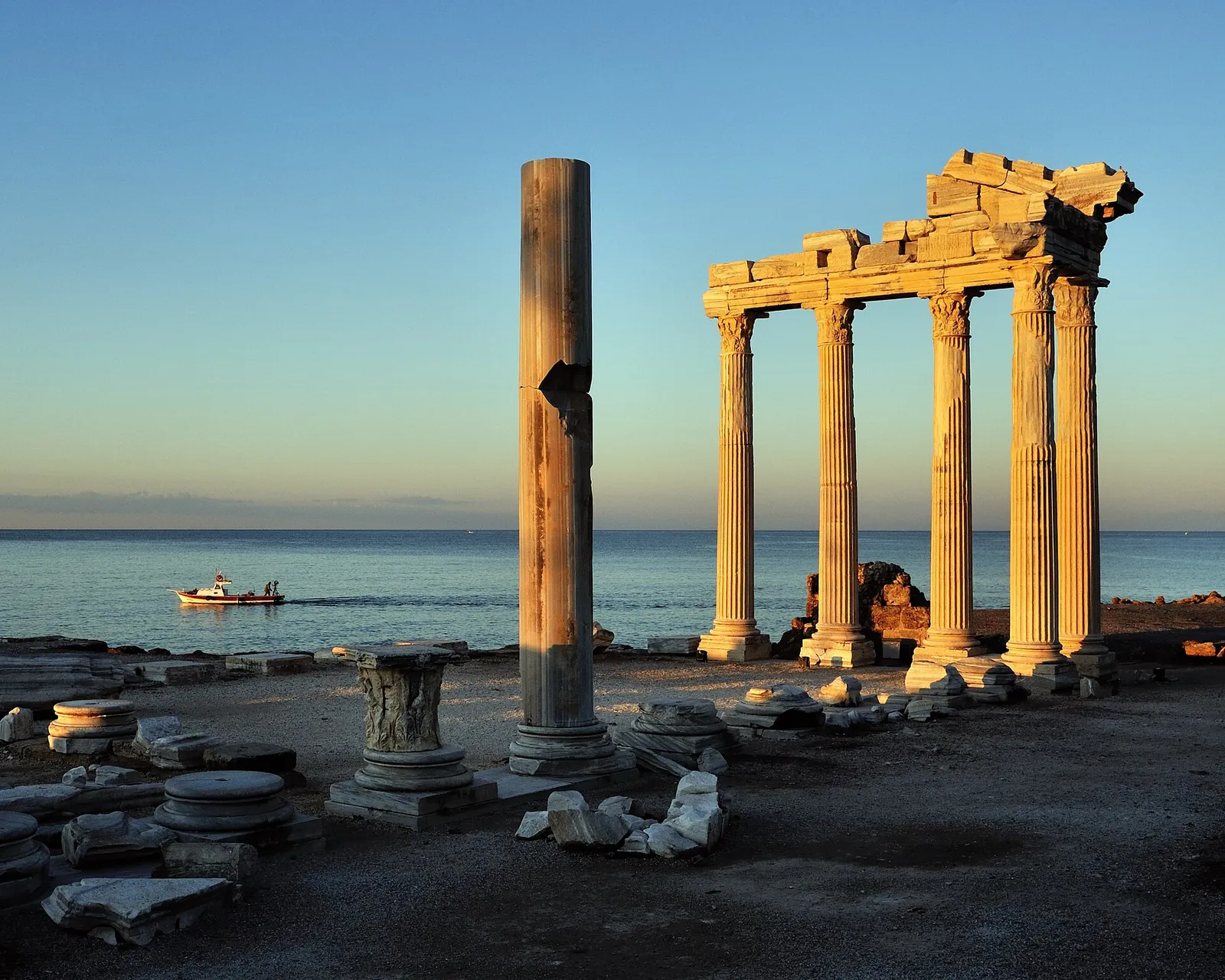 Temple of Apollo at Side glowing at golden hour