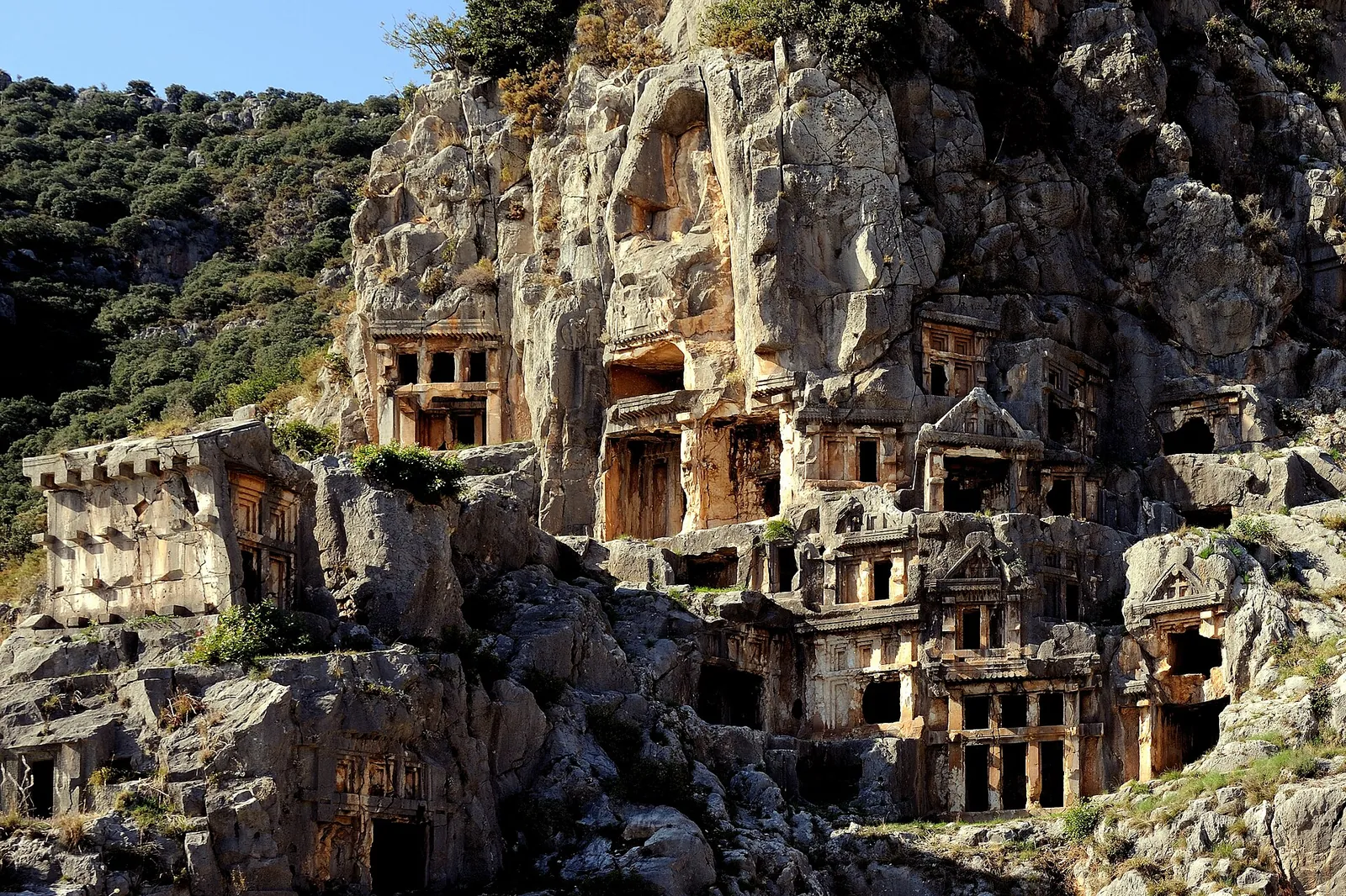 Lycian rock-cut tombs carved into the cliff at Myra