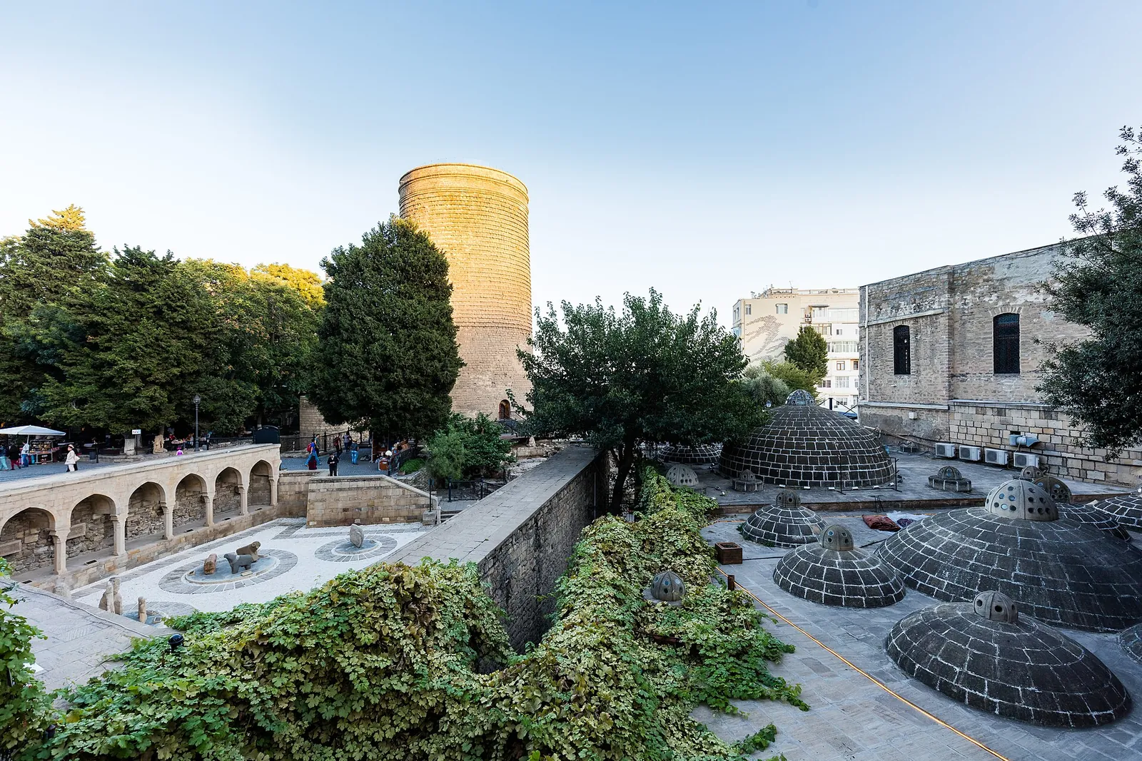Maiden Tower rising above the Old City's domed bathhouses