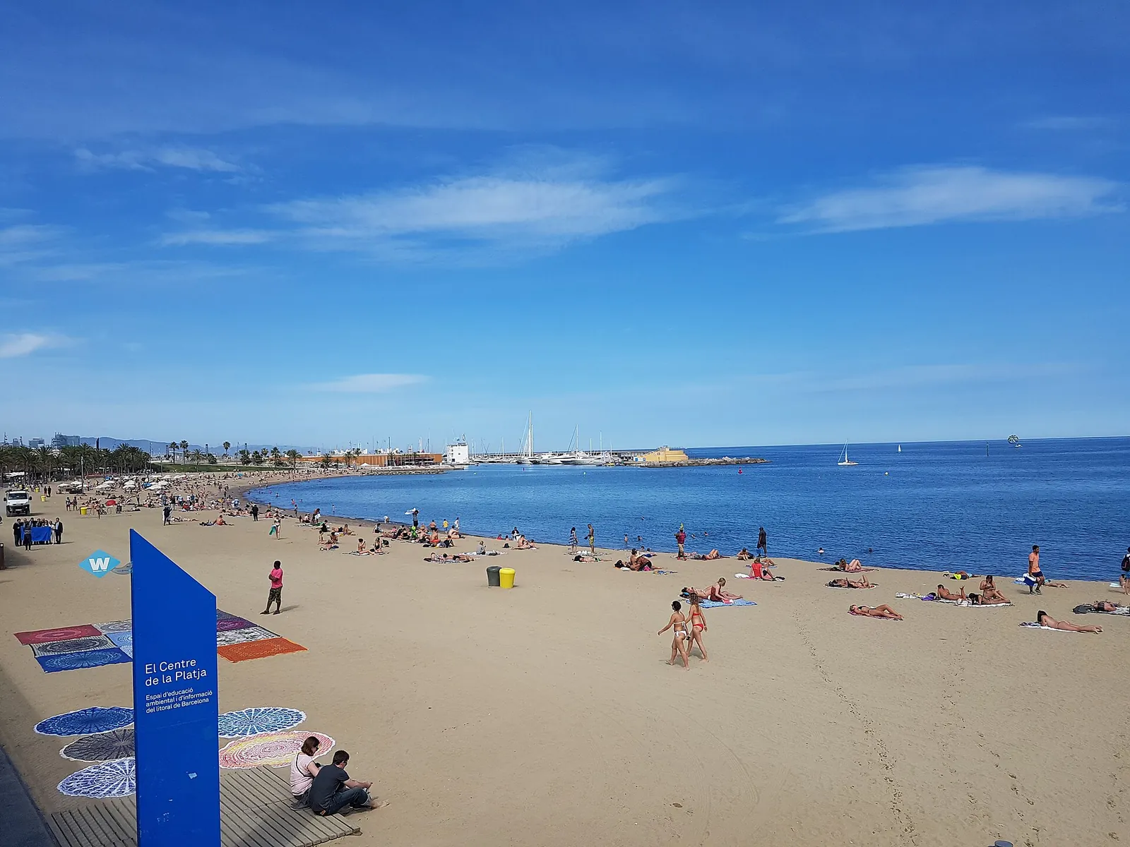 Sunny Barceloneta beach and the blue Mediterranean