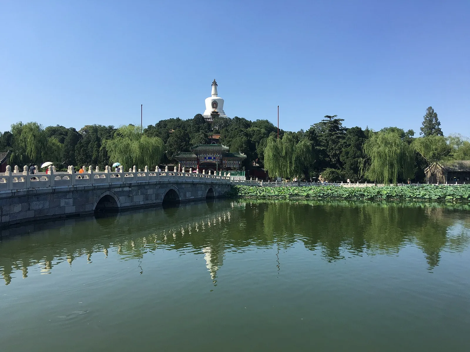 White Dagoba and stone bridge across Beihai Lake