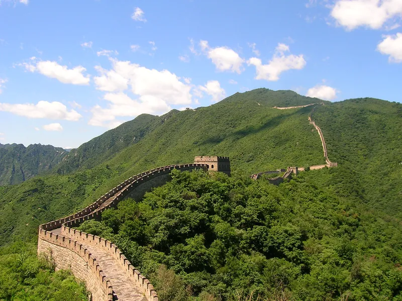 The Great Wall winding over green hills near Beijing