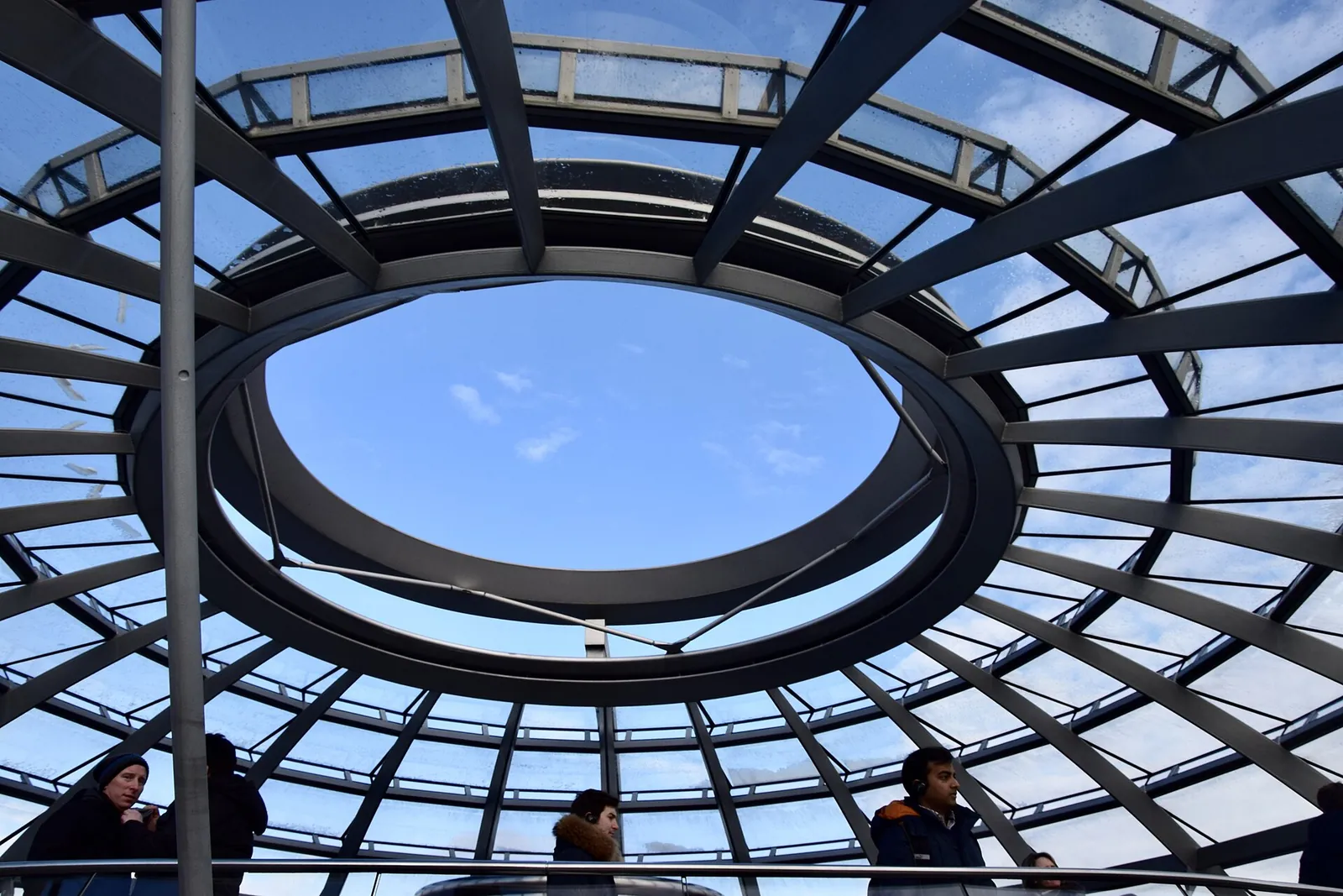 Looking up through the glass Reichstag dome