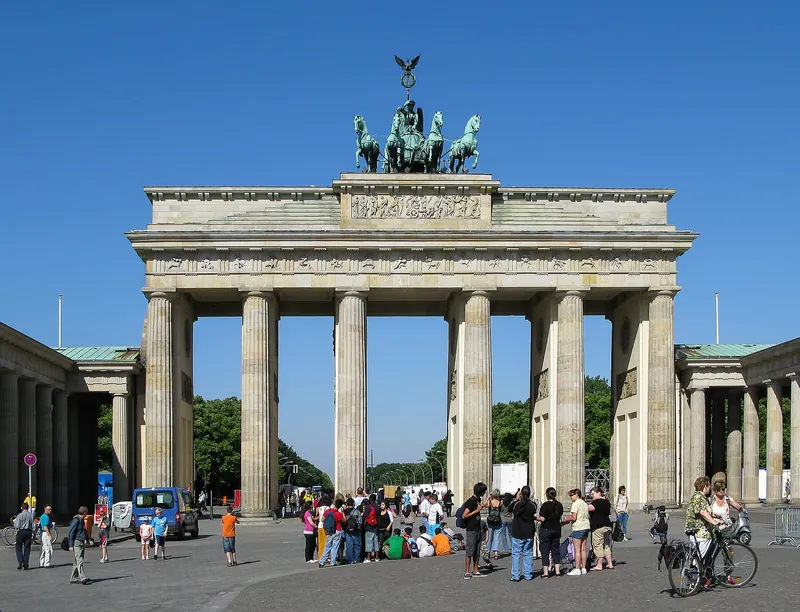 Brandenburg Gate under a bright blue Berlin sky