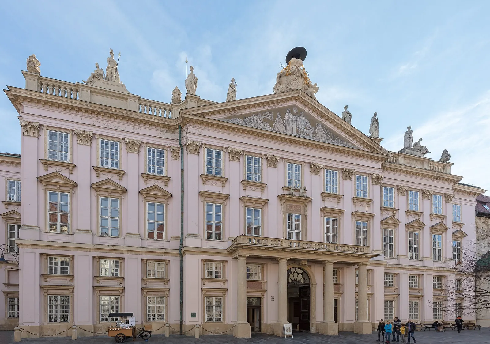 The elegant pink facade of the Primate's Palace