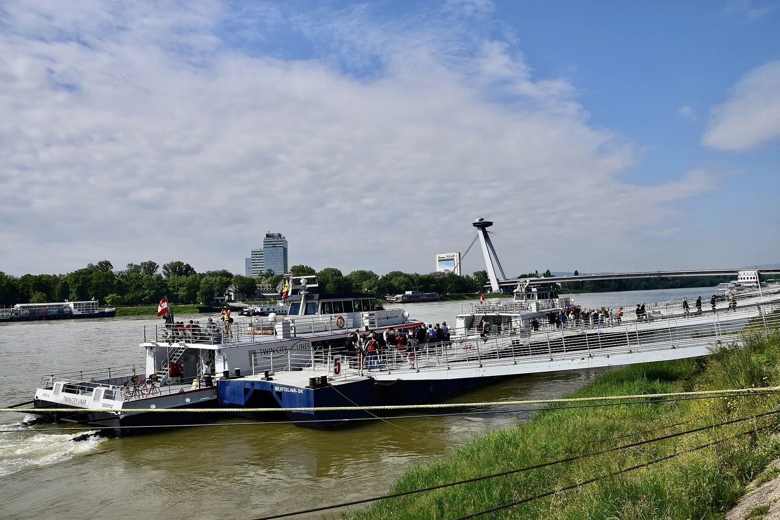 A river boat on the Danube near the SNP Bridge