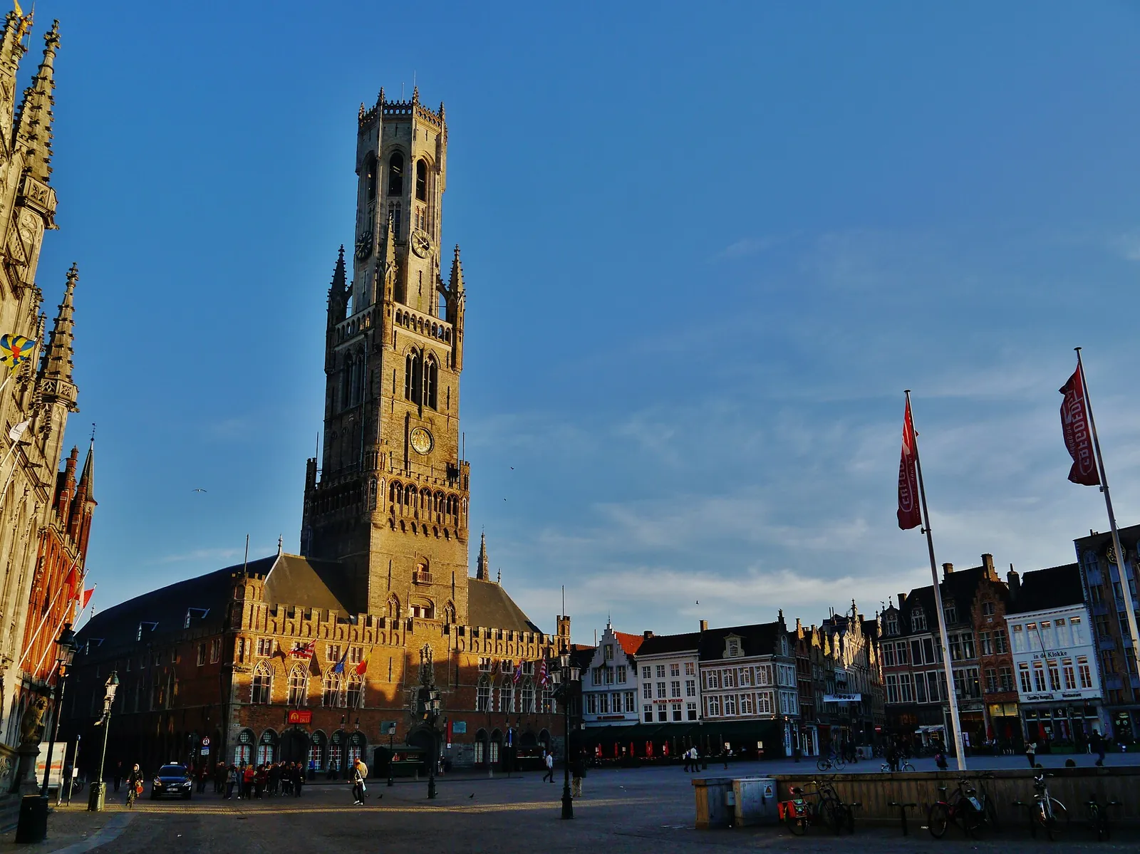 The Belfry of Bruges glowing on the Markt