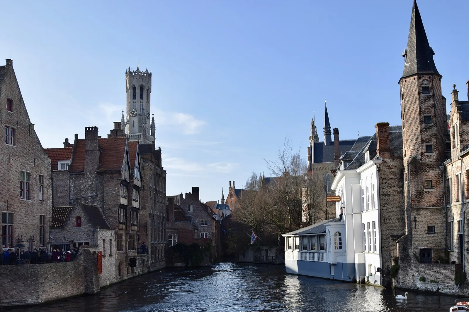 Rozenhoedkaai canal and the Belfry of Bruges