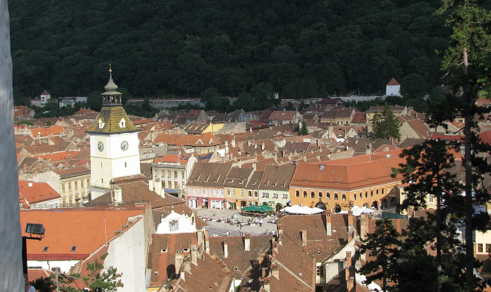 Red roofs of Brașov's Old Town from the hillside