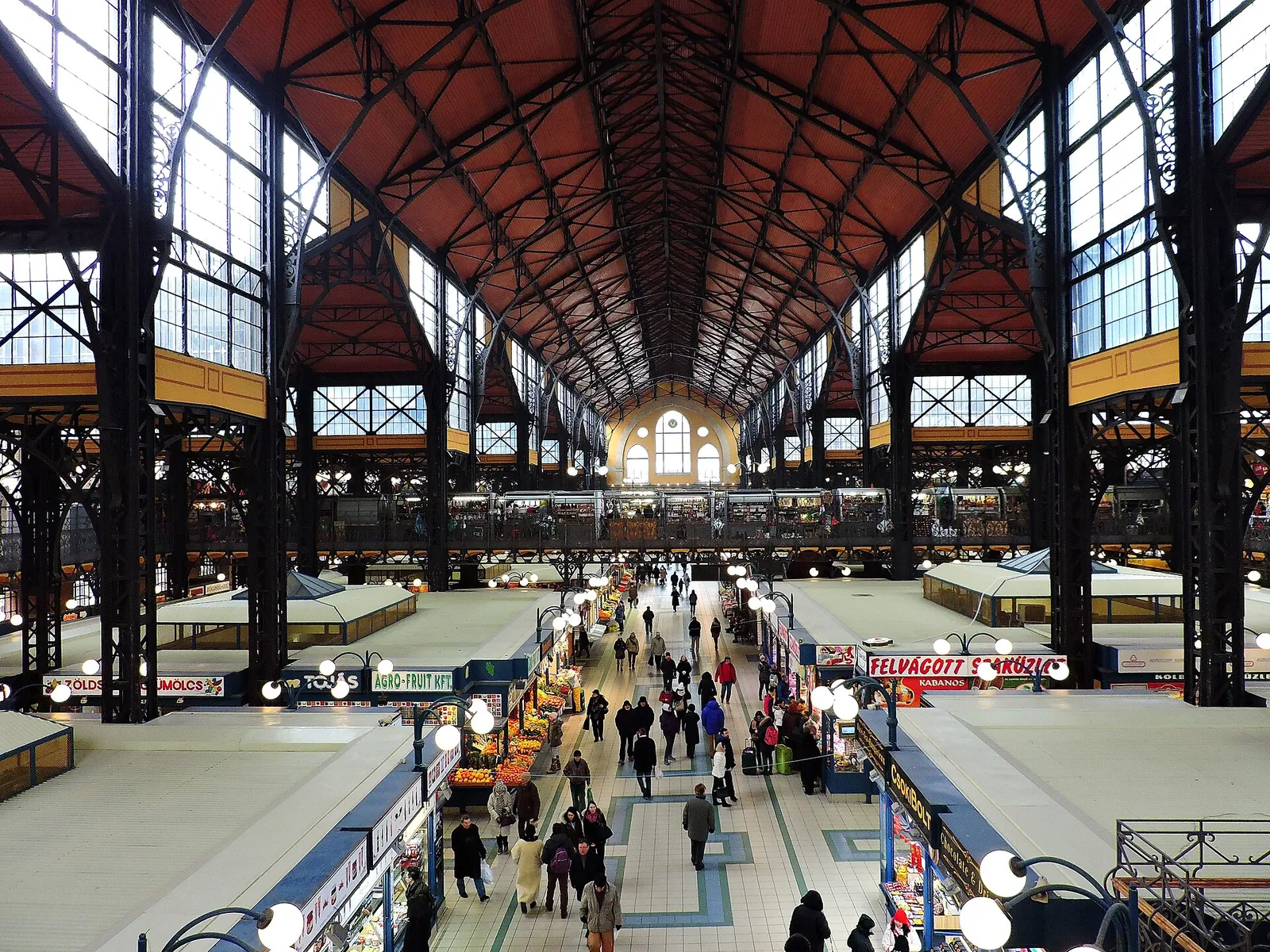 Busy stalls under the iron roof of the Great Market Hall
