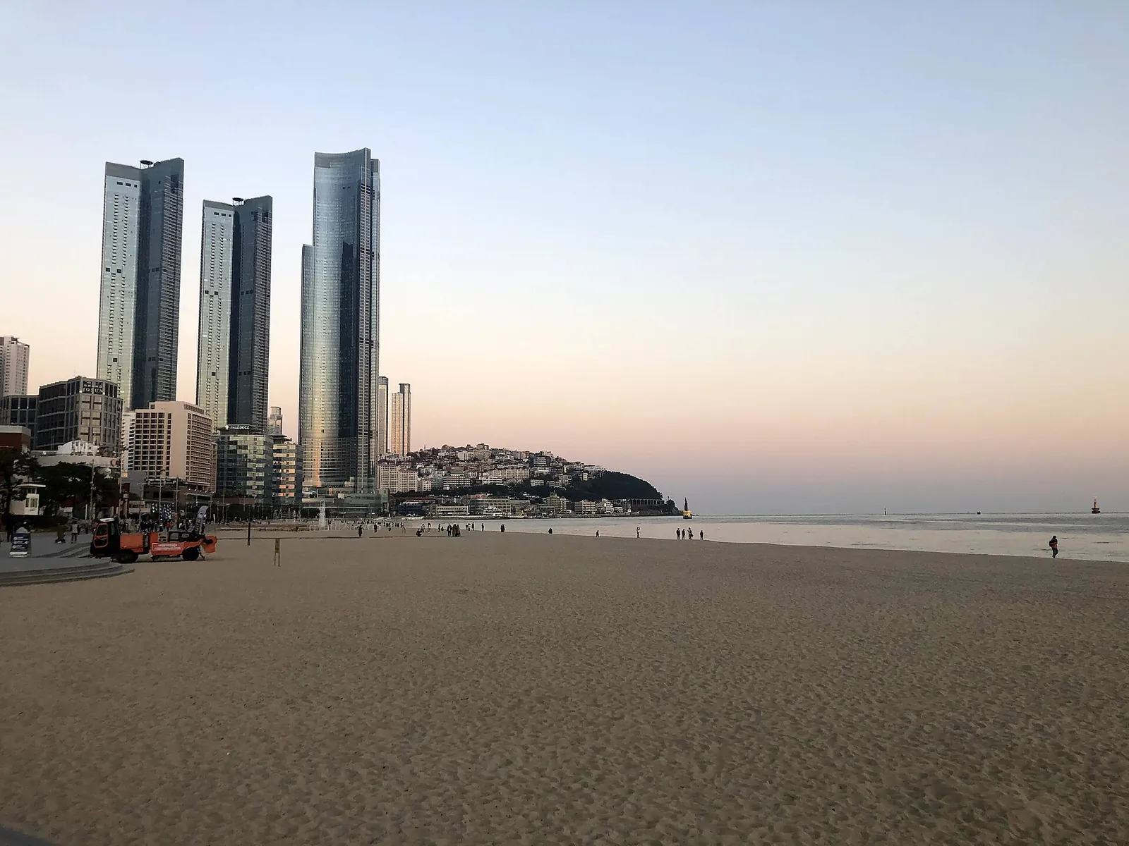 Haeundae towers and beach in soft evening light