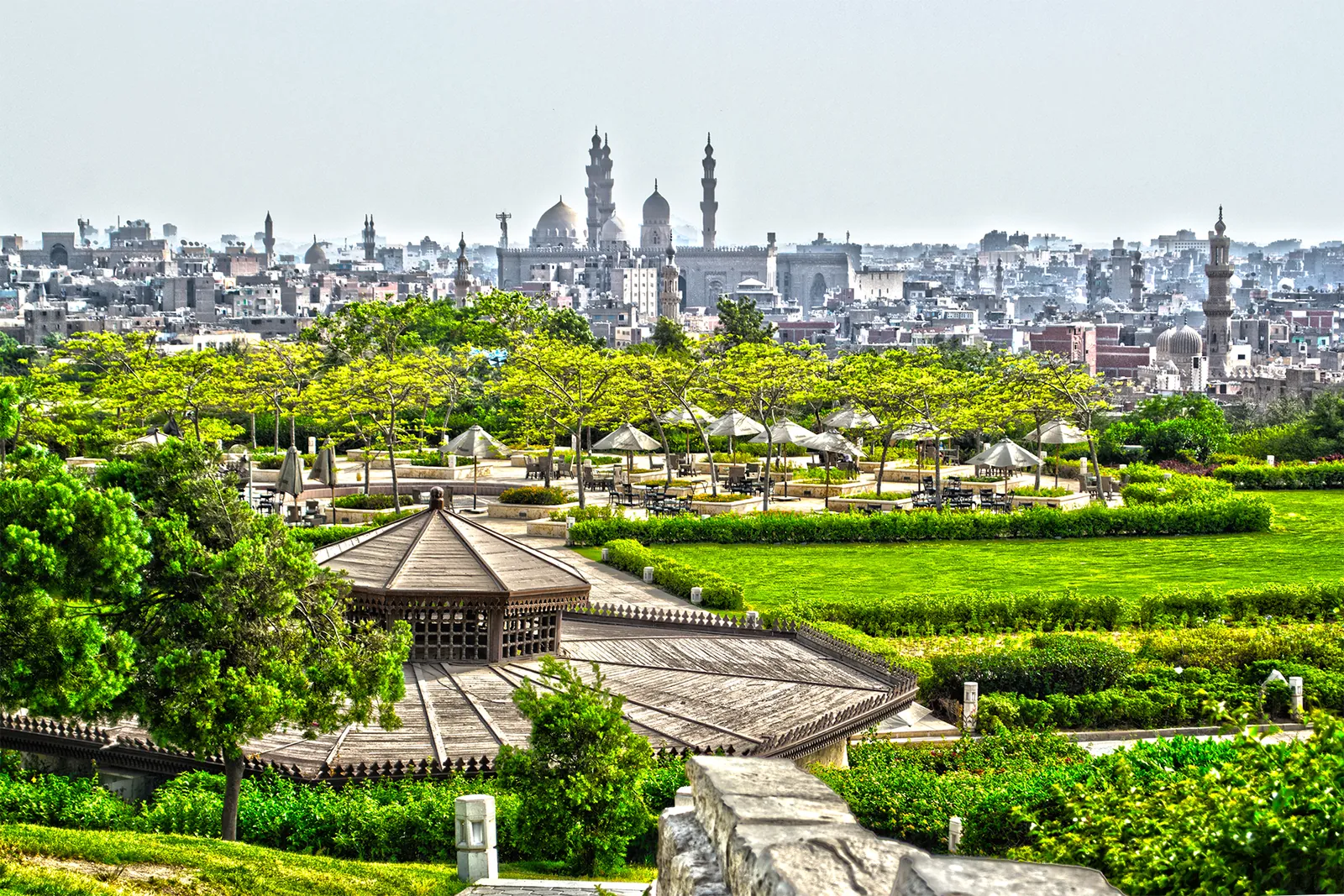 Green terraces of Al-Azhar Park with the city skyline