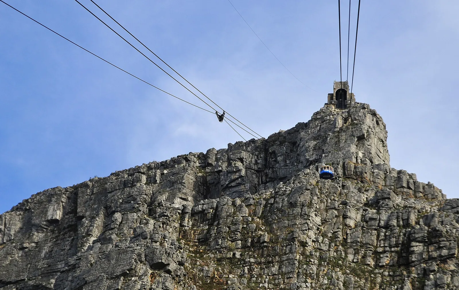 Cable car gliding up the cliffs of Table Mountain