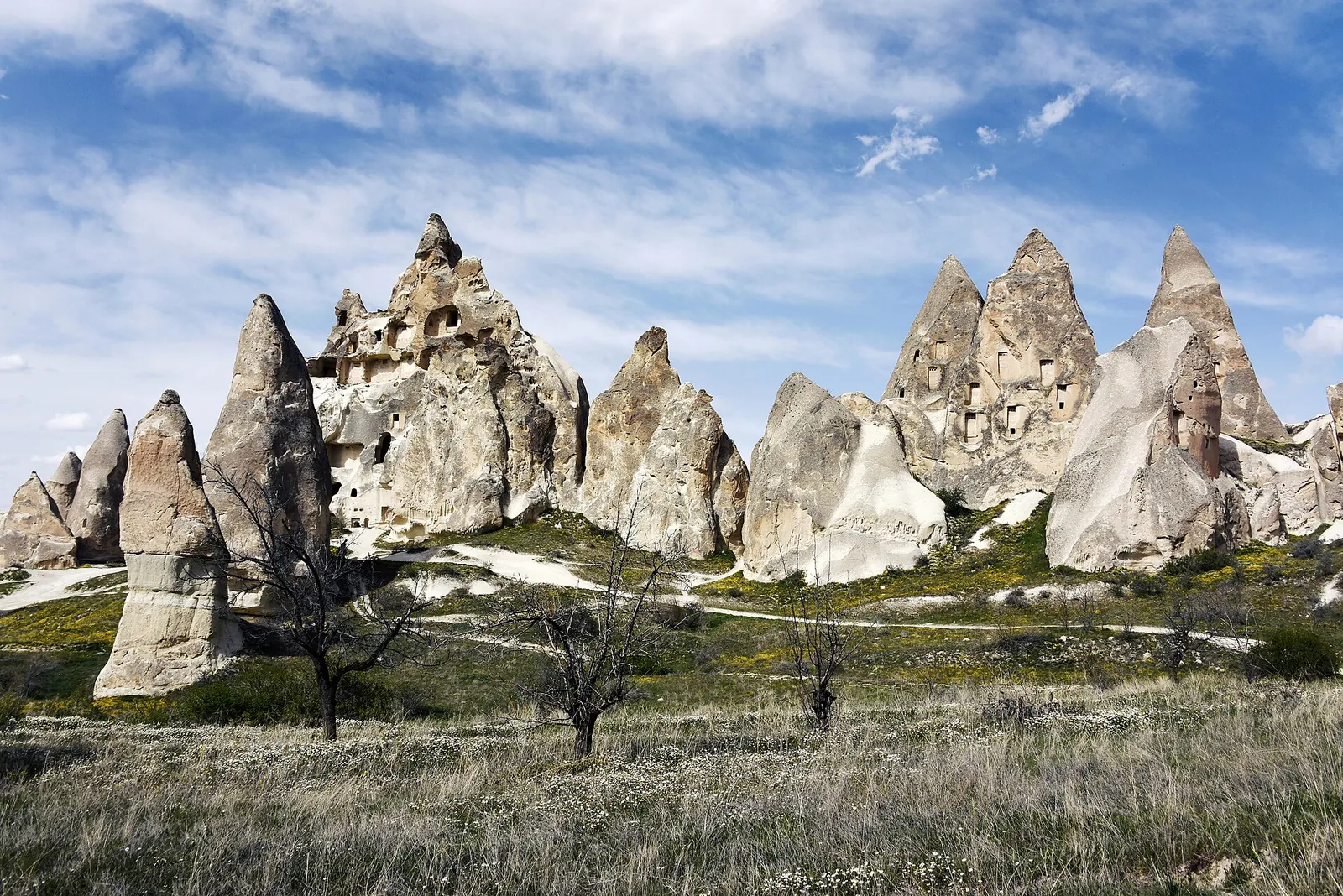 Fairy chimneys under a spring sky in Cappadocia