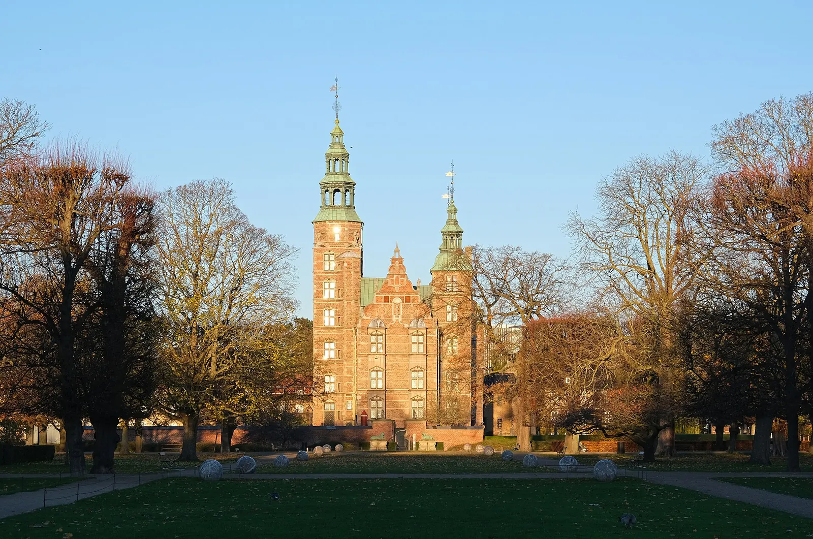 Rosenborg Castle glowing in late afternoon sun