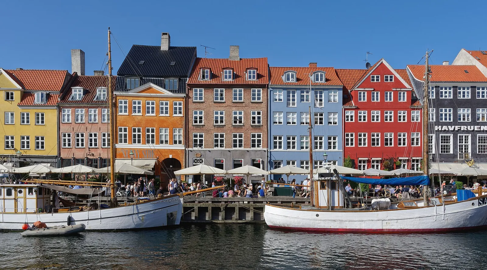 Sailing ships moored along the Nyhavn canal