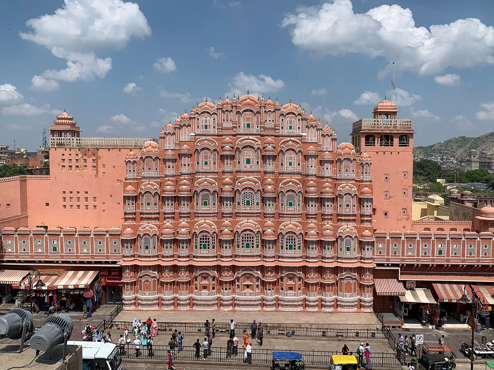Pink honeycomb facade of Hawa Mahal in Jaipur