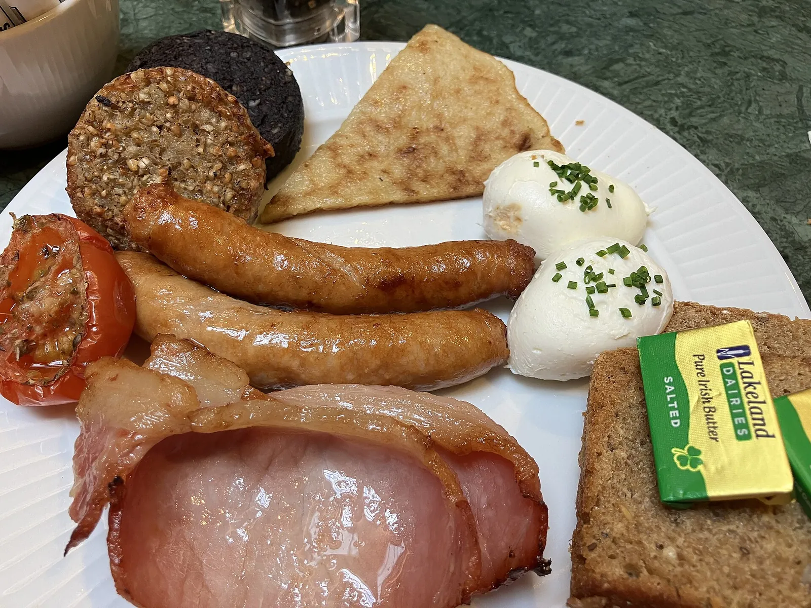 Irish breakfast with boxty on Grafton Street
