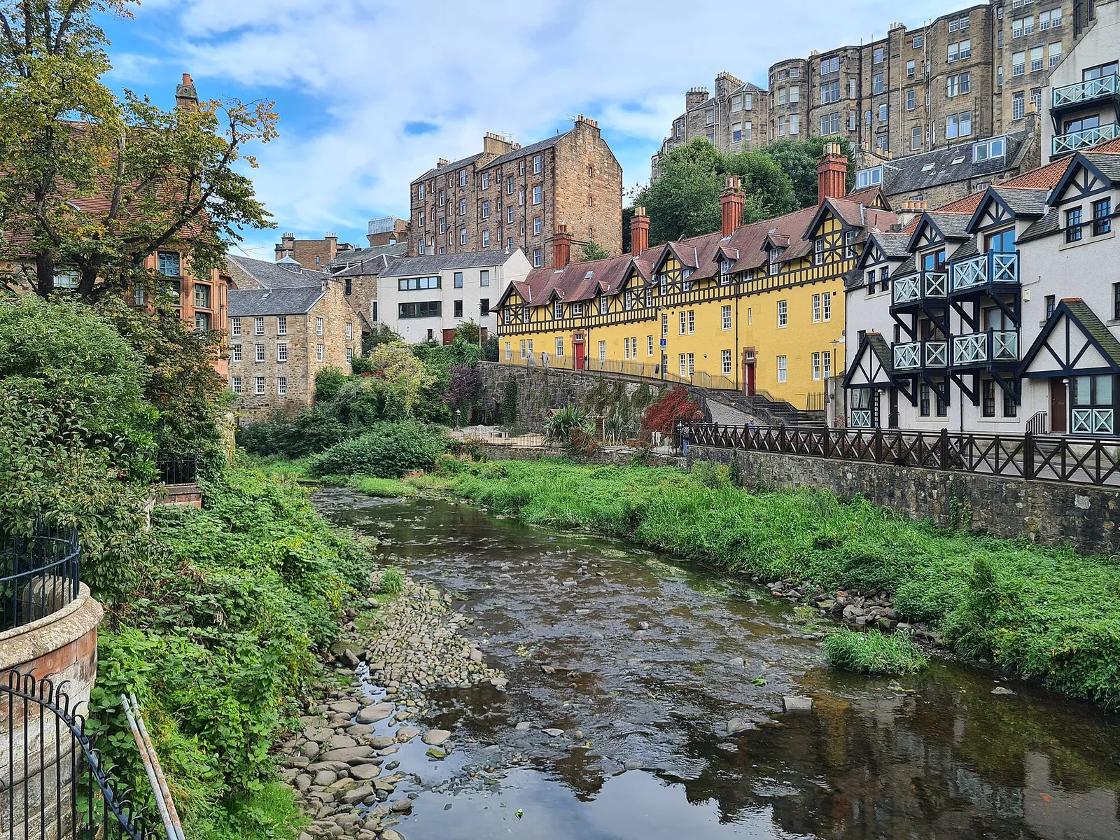 Riverside houses in Dean Village on the Water of Leith