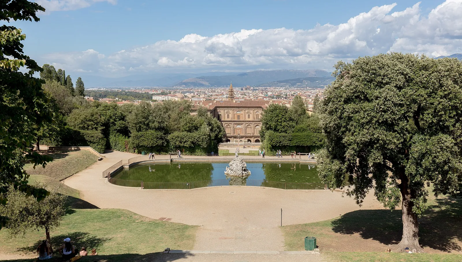 Green lawns and trees in the Boboli Gardens