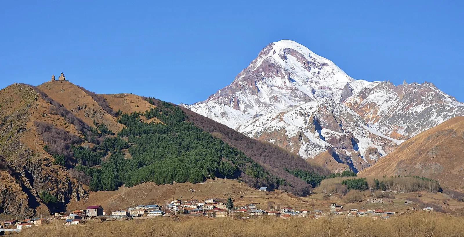 Gergeti Trinity Church below snowy Mount Kazbek