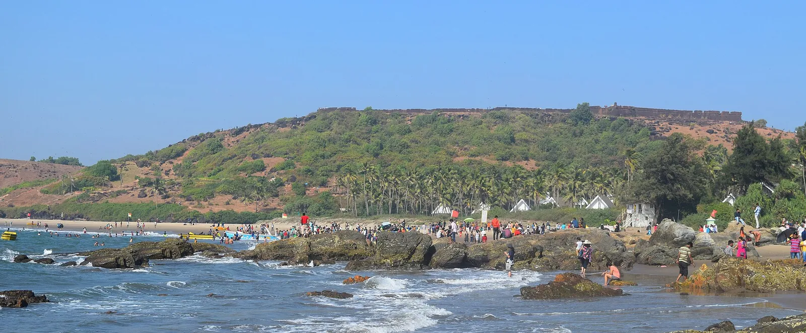 The hill of Chapora Fort above the sea at Vagator