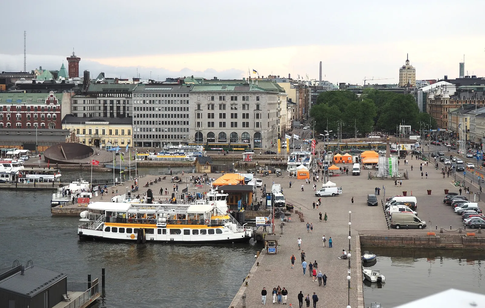 Ferries and stalls at Helsinki's waterfront Market Square