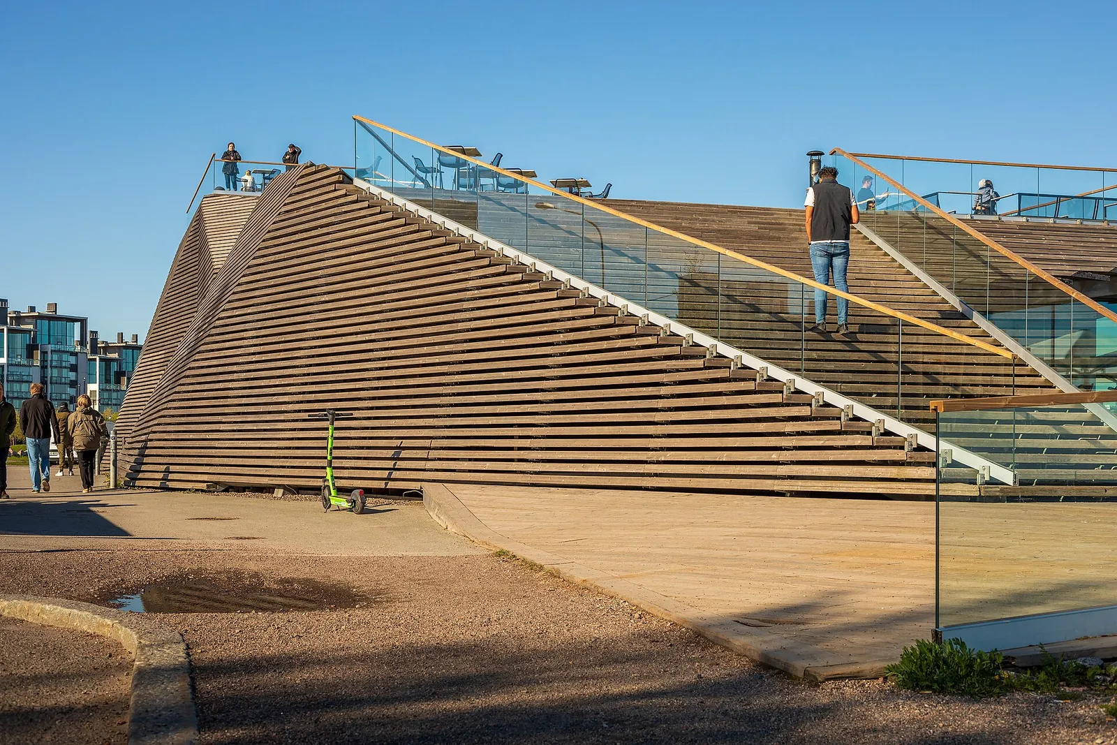 Löyly's wooden sauna building on the sunny seafront