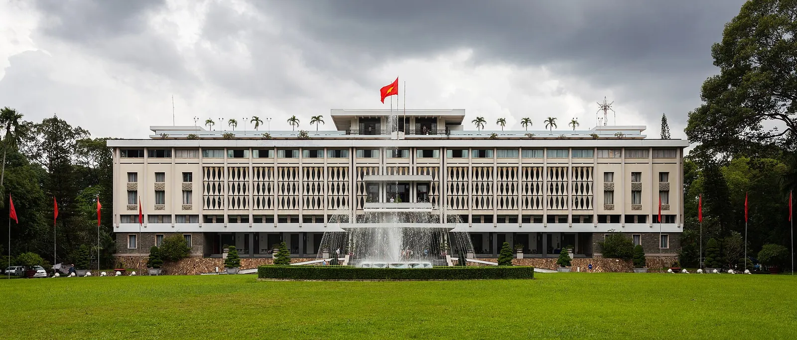 Independence Palace behind its fountain and lawn