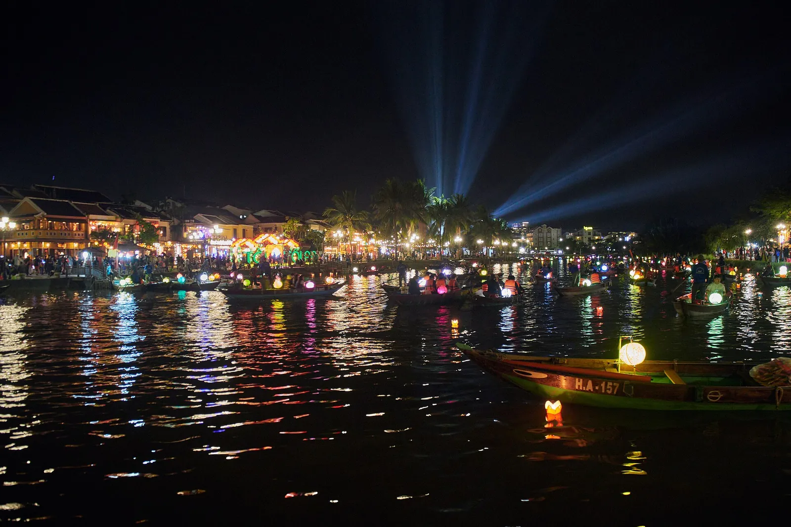 Lantern boats on the Thu Bon River at night