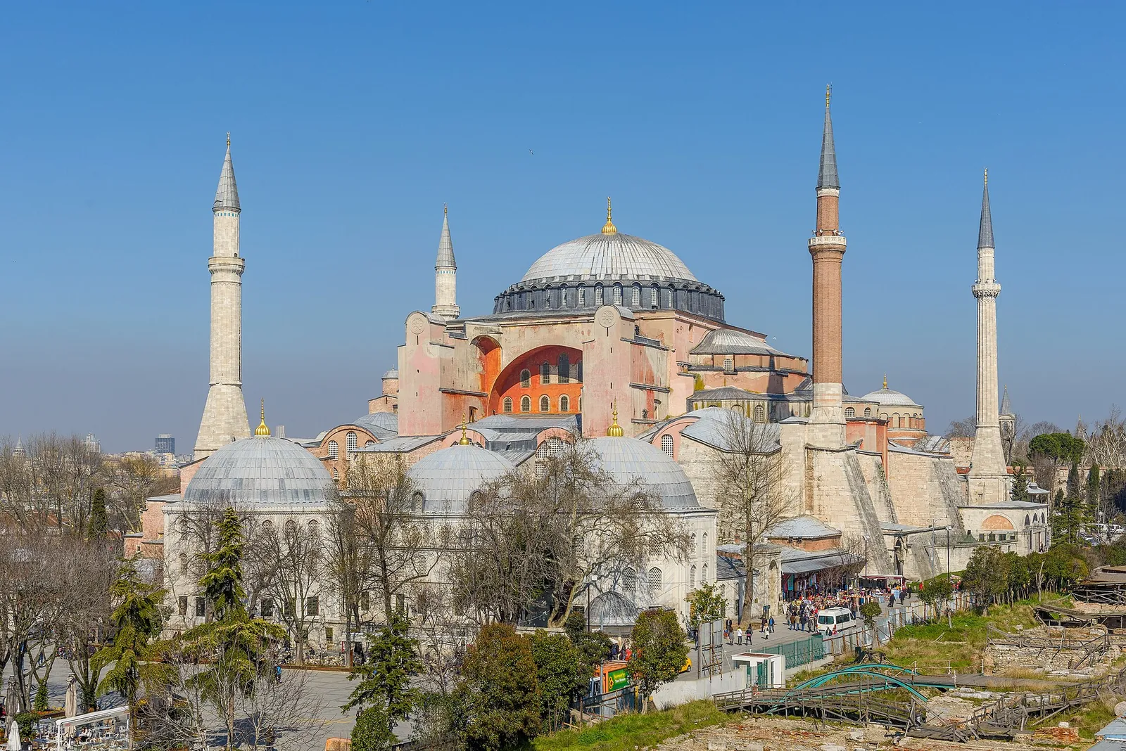 Hagia Sophia glowing under a clear blue sky