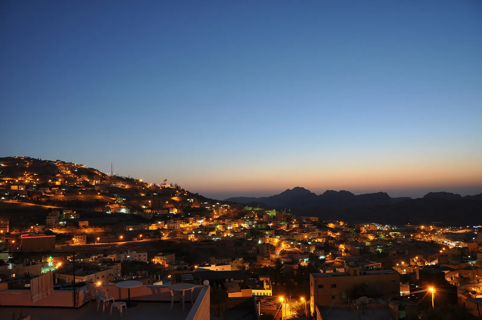 Wadi Musa's lights twinkling at dusk