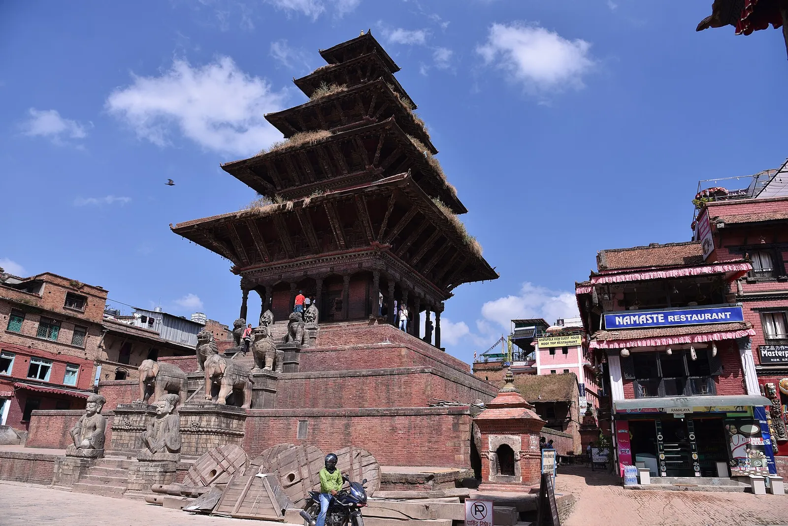 Five-tiered Nyatapola Temple in Bhaktapur under a blue sky