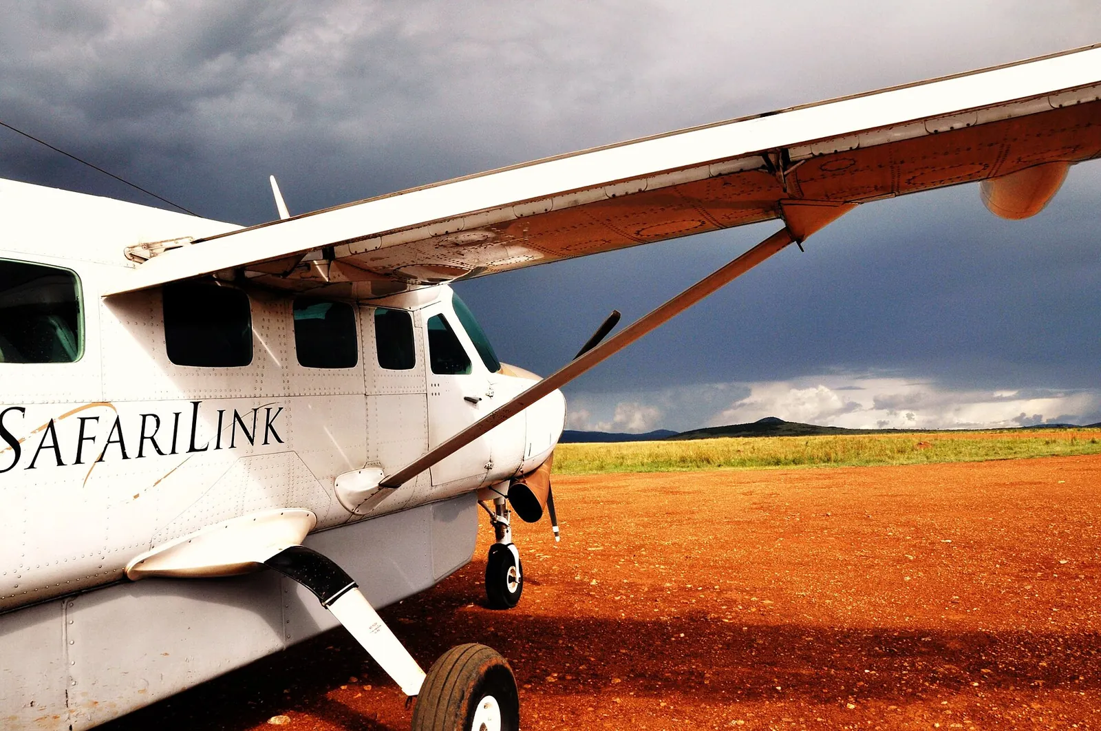 A Safarilink plane on a Masai Mara airstrip