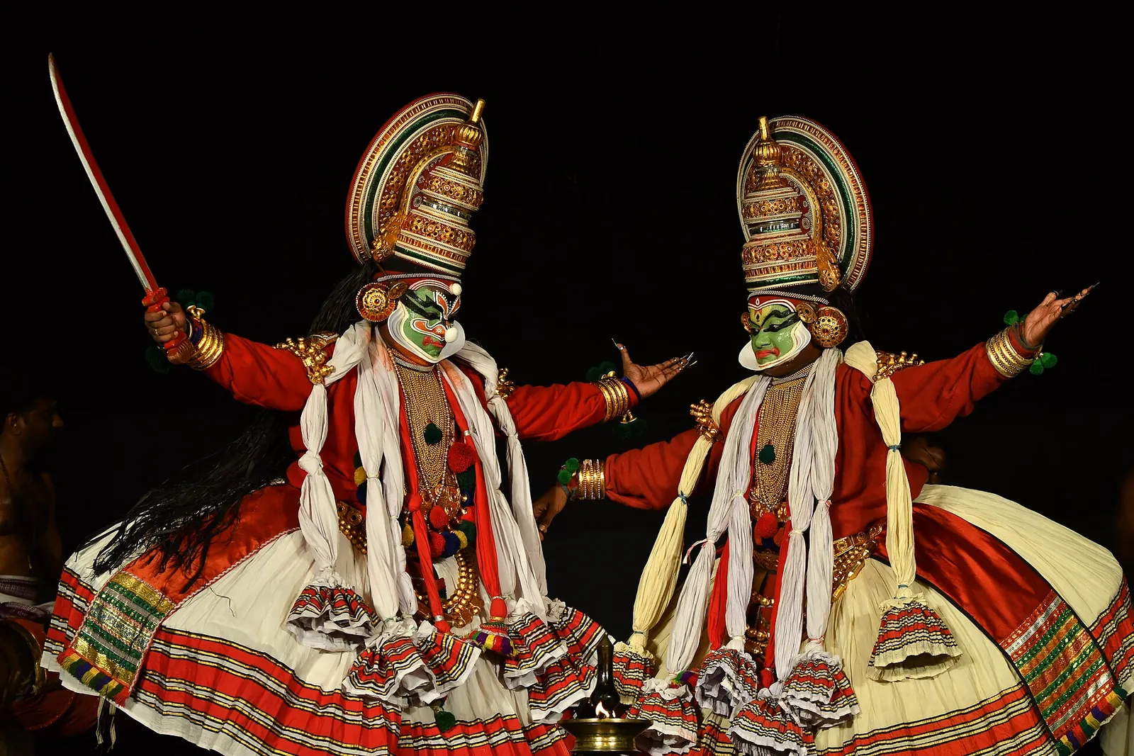 Kathakali dancers in full costume and make-up