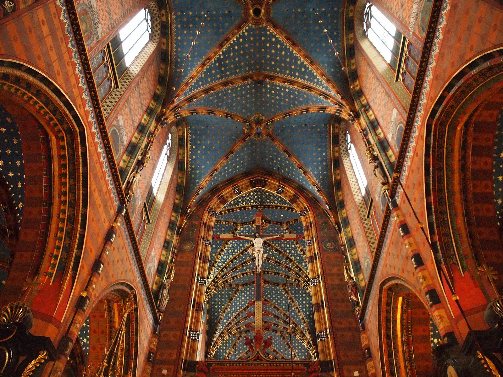 The blue, star-covered ceiling of St Mary's Basilica