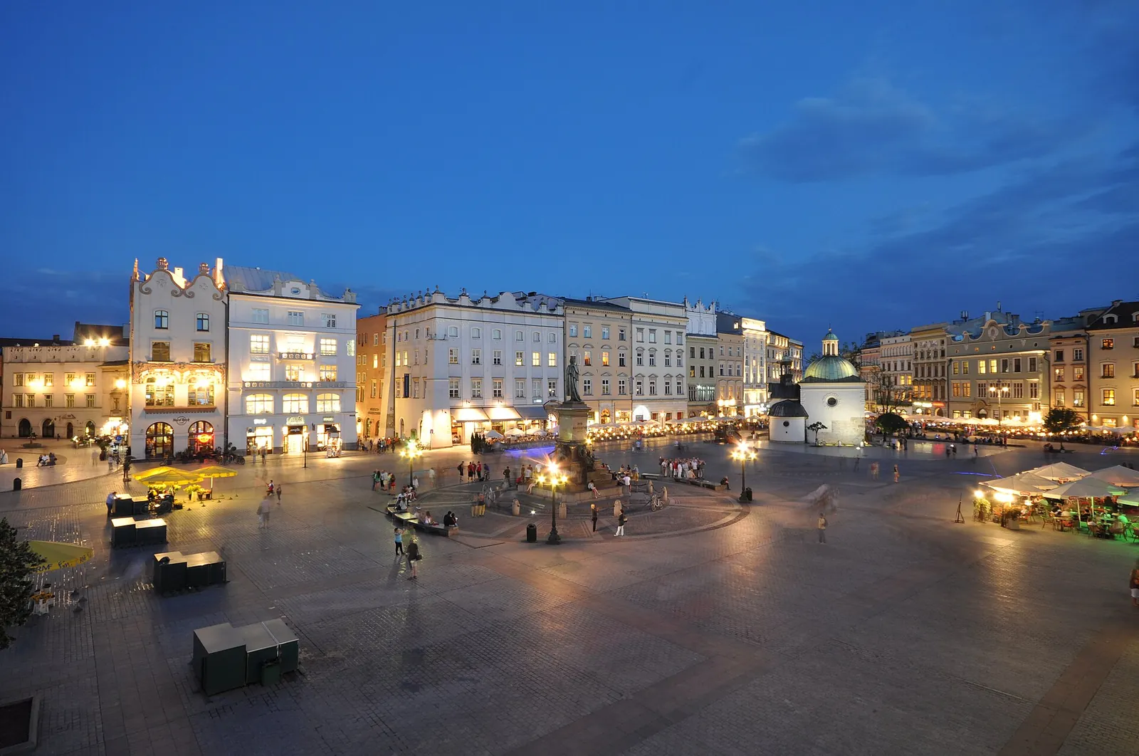Krakow's Main Square glowing at dusk