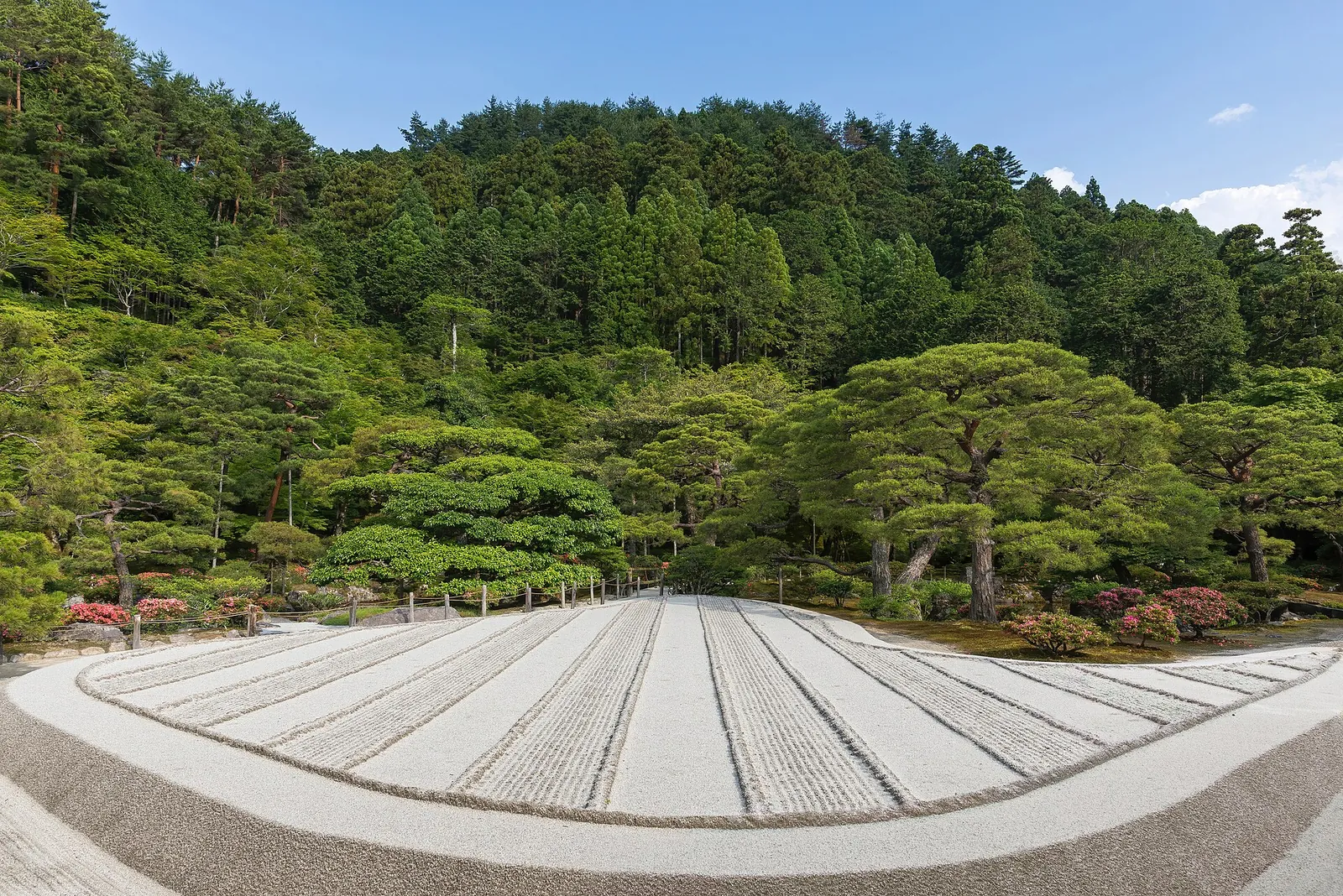 Raked sand garden at Ginkaku-ji on a sunny day