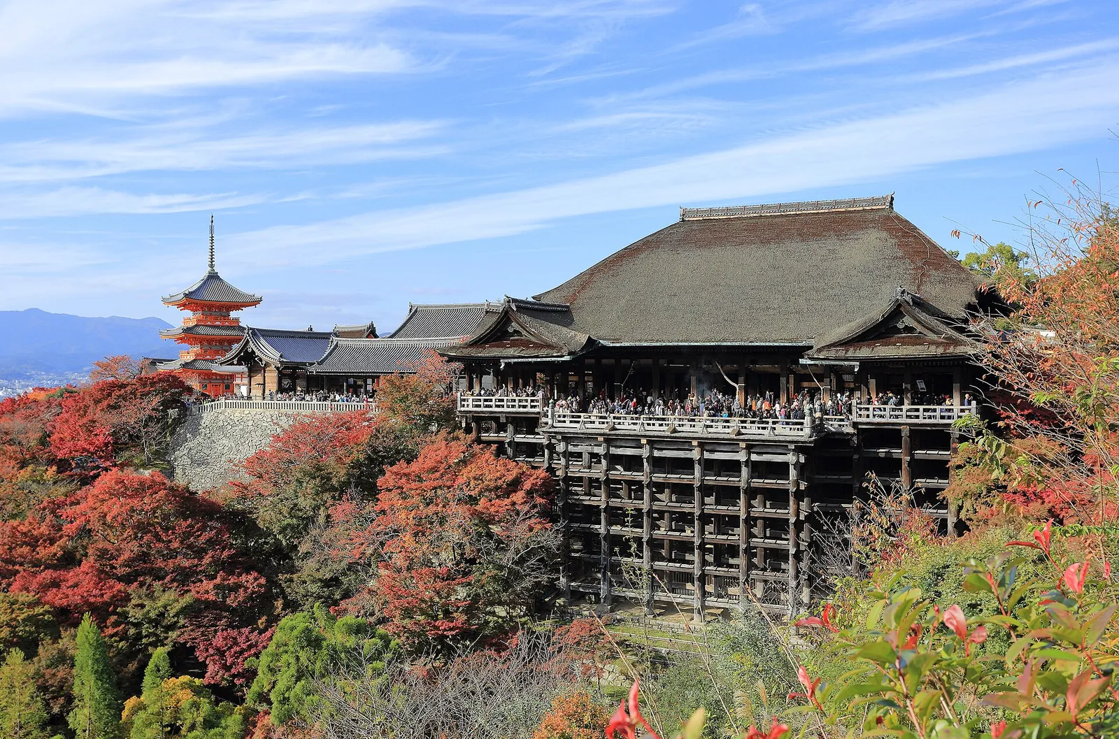 Kiyomizu-dera's wooden stage above autumn maples, Kyoto