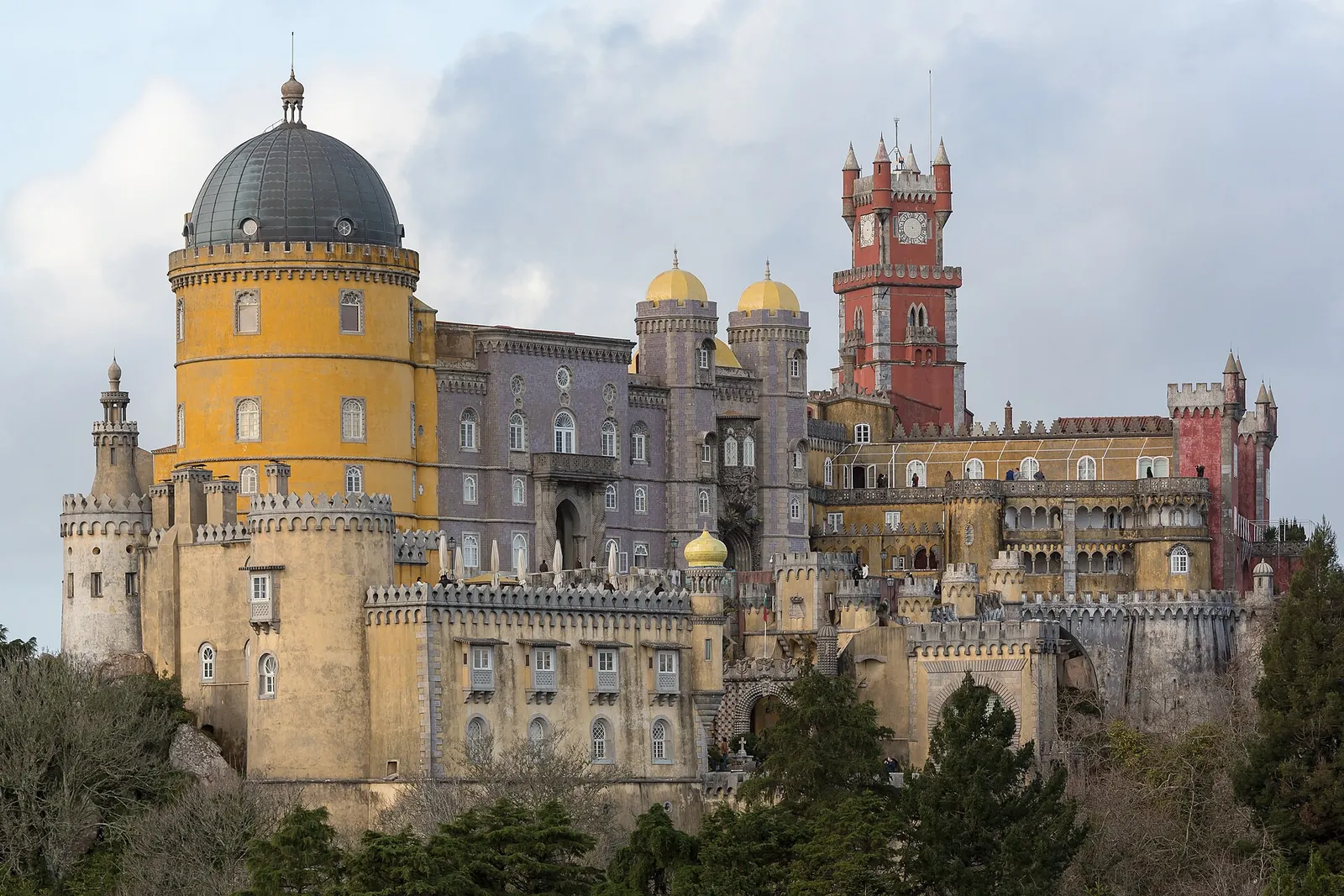 Colourful Pena Palace on its hilltop above Sintra