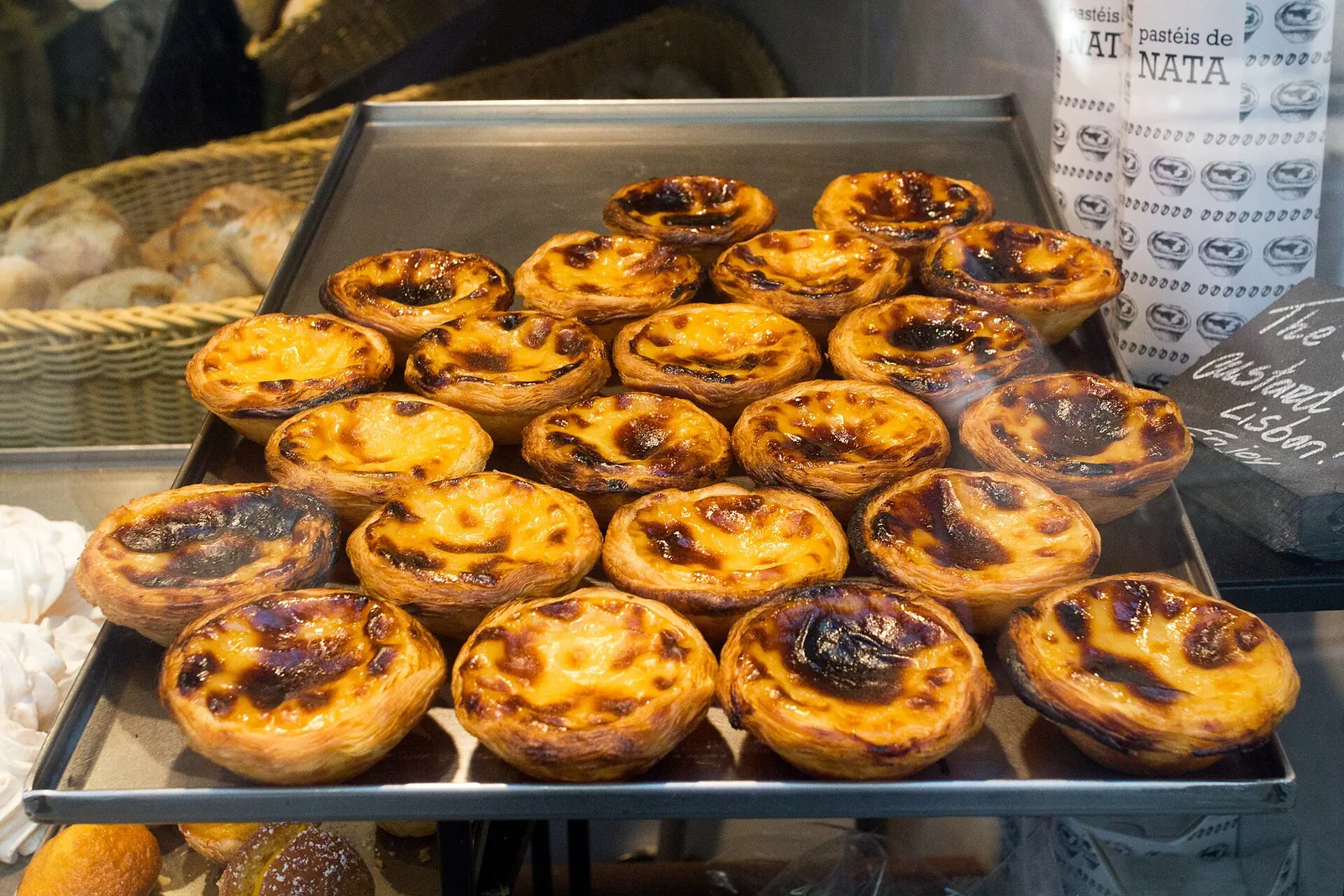 A tray of golden pastéis de nata
