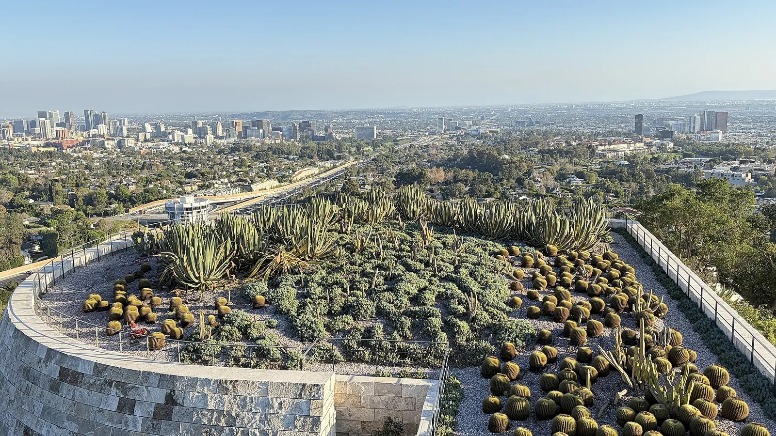 Getty Center cactus garden with city views beyond