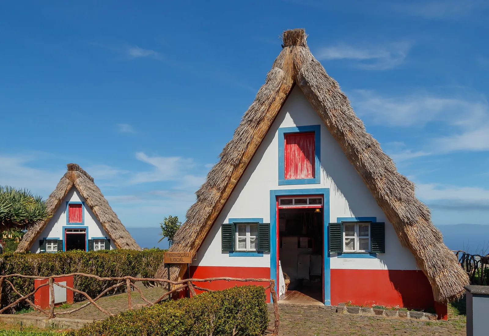 A colourful thatched A-frame house in Santana