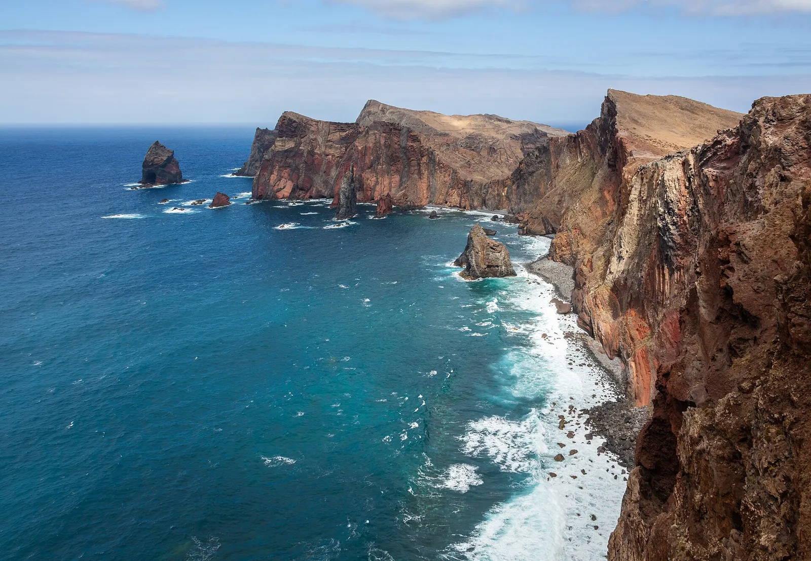 Red cliffs and turquoise sea at Ponta de São Lourenço