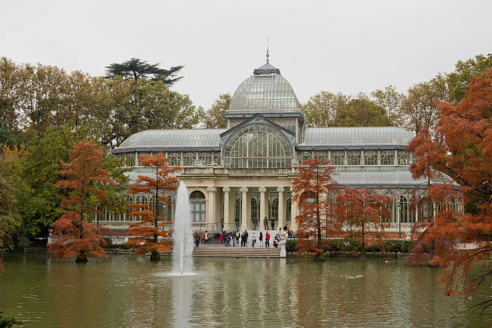 Palacio de Cristal and its fountain in El Retiro Park