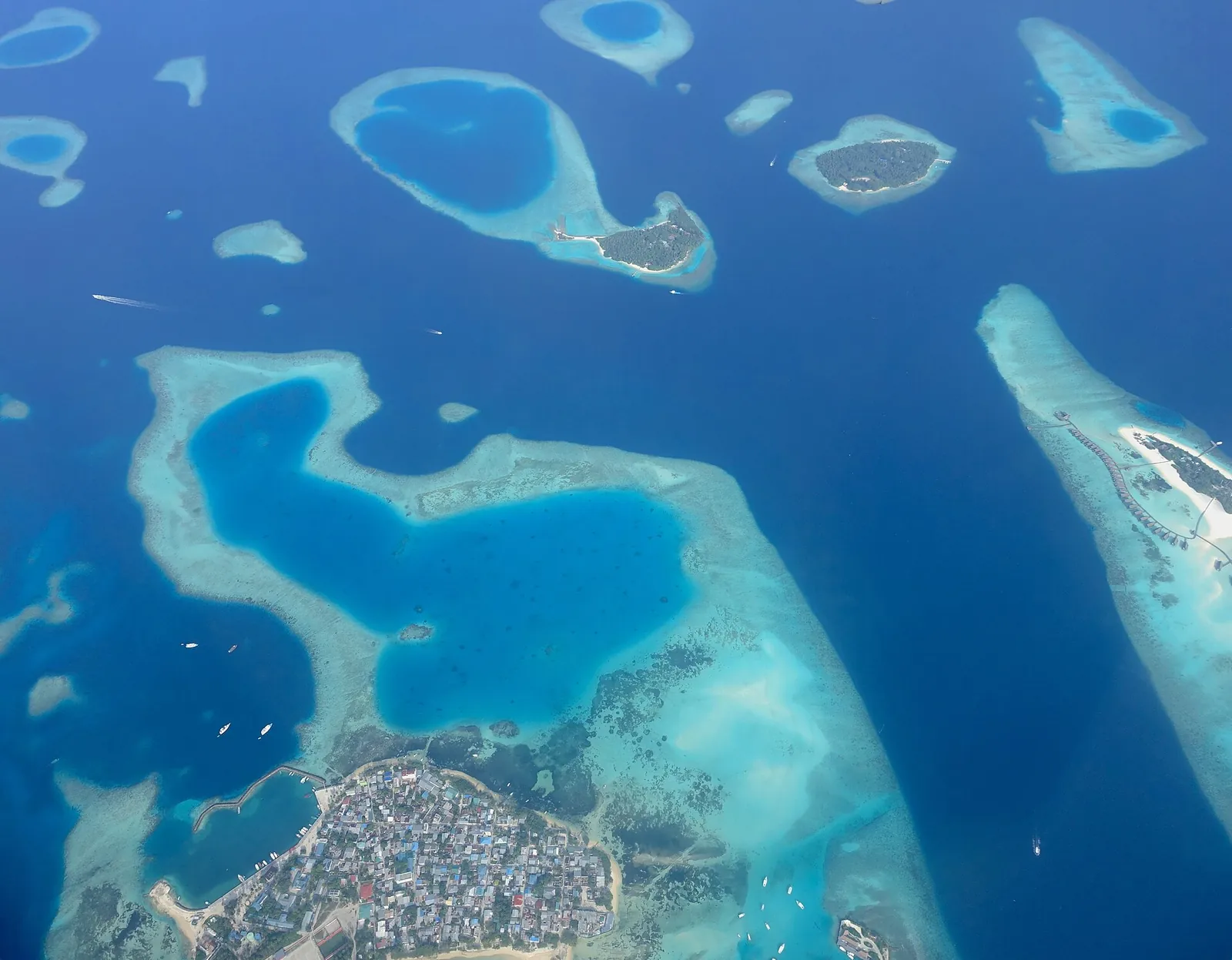 Guraidhoo and its lagoons seen from the air