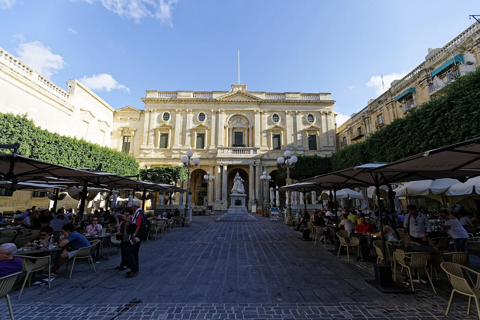 Republic Square cafés and the National Library in Valletta