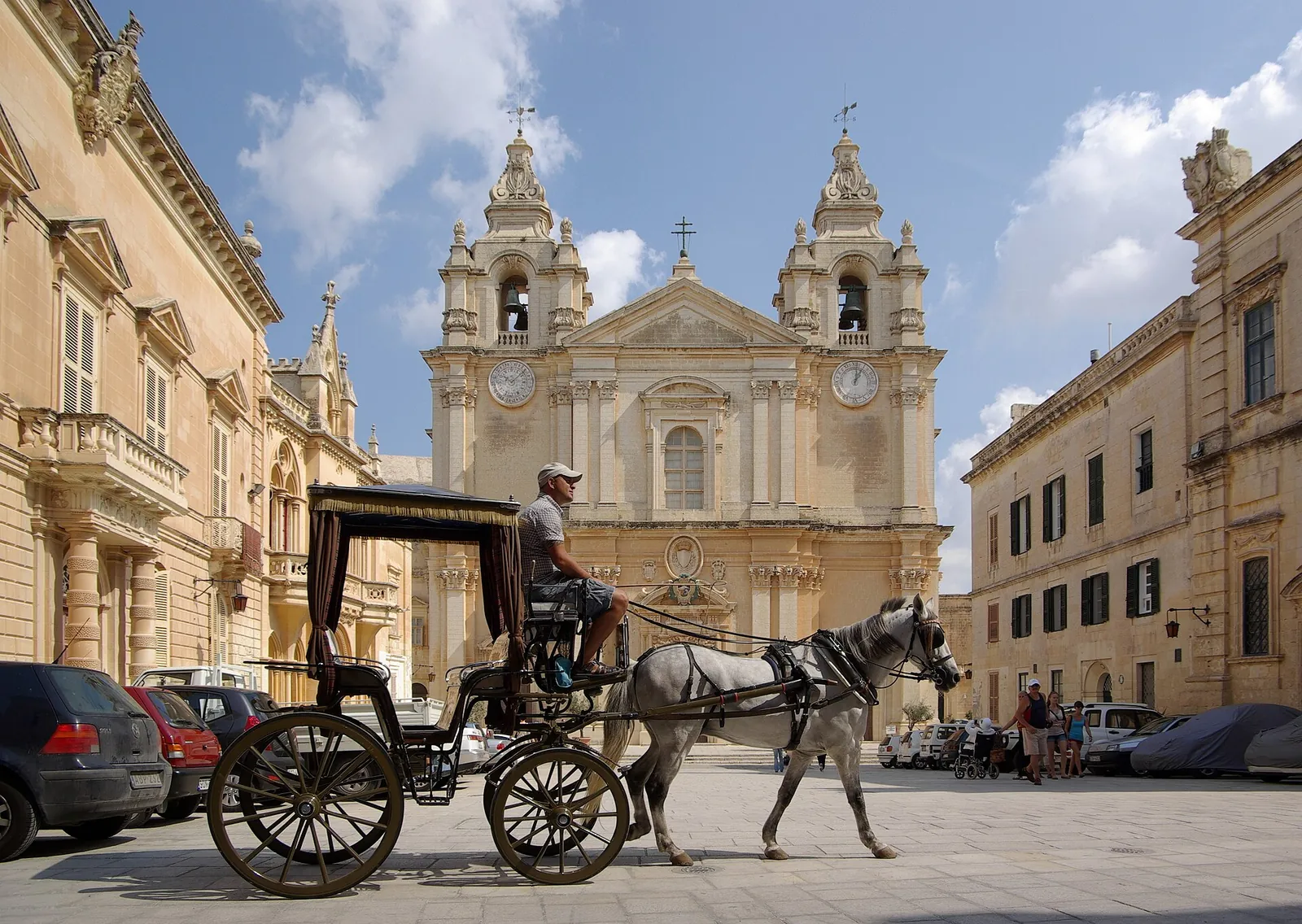 Horse carriage outside St Paul's Cathedral in Mdina